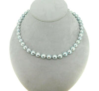 9mm Blue Akoya Strand of Pearls Necklace with 14k White Gold Clasp (#J4576)