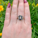 10k Yellow Gold Genuine Natural Black Onyx Signet Initial "I" Ring 8.5 (#J7411)