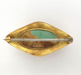 Hand Engraved 10k Yellow Gold Genuine Natural Turquoise Pin Jewelry (#J6049)