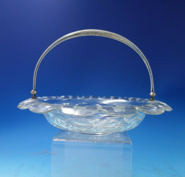 Dutch Crystal Bowl w/Sterling Silver Beaded Style Handle 10 1/14" x 7 1/2" #5535