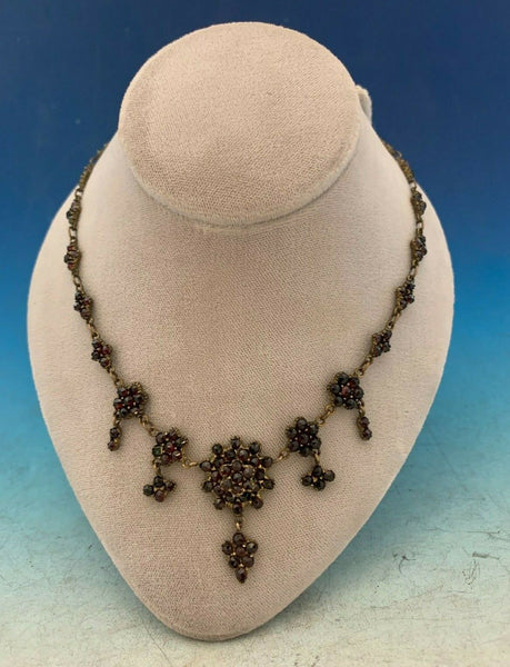 Genuine Natural Bohemian Garnet Necklace Dainty with Five Drops (#J5243)