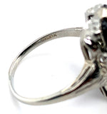 18k White Gold Faceted Genuine Natural Black Onyx Ring with Diamond (#J5823)