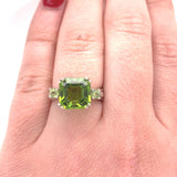 10k White Gold 4.58ct Asscher Cut Genuine Natural Peridot Ring Jewelry (#J5773)