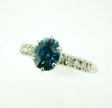 14k White Gold 2.88ct Blue Genuine Natural Zircon and Diamond Ring (#J5004)