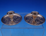 Tiffany and Co Sterling Silver Candlestick Pair Applied Gold Butterflies (#8587)