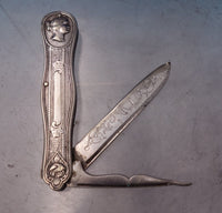 Medallion by Unknown Sterling Silver Pocket Knife w/Nut Pick Fruit Knife (#7237)