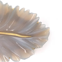 16k Yellow Gold .666 Large Carved Genuine Natural Chalcedony Leaf Pin (#J6234)