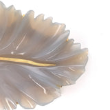16k Yellow Gold .666 Large Carved Genuine Natural Chalcedony Leaf Pin (#J6234)