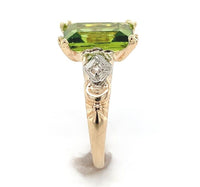 10k Gold Vintage 3.48 Carat Emerald Cut Genuine Natural Peridot Ring (#J6552)