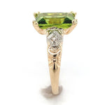 10k Gold Vintage 3.48 Carat Emerald Cut Genuine Natural Peridot Ring (#J6552)