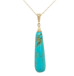 14k Yellow Gold 6.85ct Genuine Natural Tyrone Turquoise Briolette Pendant #J6706