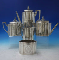 Crosby Morse and Foss Sterling Silver Tea Set 5pc Bright-Cut w/Pineapple (#5440)