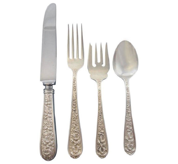 Corsage by Stieff Sterling Silver Floral Iris Flatware Set 8 Service 35 Pieces