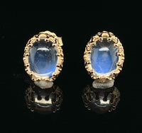 14k Yellow Gold Pair of Oval Genuine Natural Moonstone Stud Earrings (#J6708)