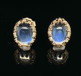 14k Yellow Gold Pair of Oval Genuine Natural Moonstone Stud Earrings (#J6708)