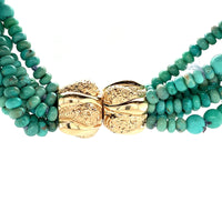 14k Yellow Gold Genuine Natural Sonora Turquoise Torsade Necklace (#J5645)