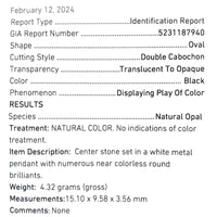 14k Gold Genuine Natural Black Opal and Diamond Pendant with GIA Report (#J6594)