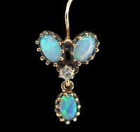 14k Yellow Gold Genuine Natural Opal Diamond Drop Earrings w/Lively Color #J7297