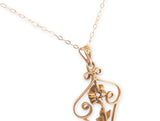 10k Gold Diamond Lavaliere Pendant w/Enamel Leaves Pearl Drop 14k Chain (#J6972)