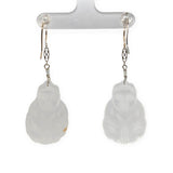 14k White Gold Chinese Export Carved Rock Crystal Quartz Drop Earrings (#7124)