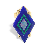 14k Gold Genuine Intarsia Stud Earrings Diamond Shaped Opals Inlaid Lapis #J6961