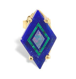 14k Gold Genuine Intarsia Stud Earrings Diamond Shaped Opals Inlaid Lapis #J6961