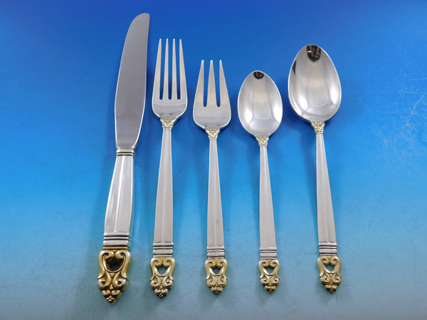 Royal Danish Gold Accent by International Sterling Silver Flatware Set Service