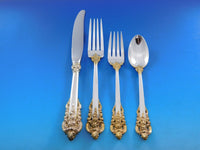 Grande Baroque Gold Accent by Wallace Sterling Silver Flatware for 12 Set 65 pcs