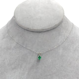 14k White Gold .33ct Oval Genuine Natural Emerald and Diamond Pendant (#J7390)