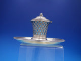 French Silver Inkwell with Guilloche Enamel Insert and Hinged Lid (#4216)