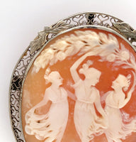 14k Gold Genuine Natural Shell Cameo Pin The Three Graces Figural (#J6245)