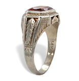 14k White Gold Hand Engraved Genuine Natural Citrine Ring Size 8 (#J7500)