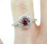 14k White Gold .93ct Genuine Natural Ruby Ring with Diamond Halo (#J5093)