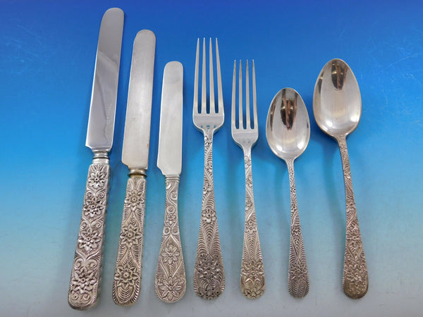 Antique Custom Engraved by Tiffany Sterling Silver Flatware Set Service 85 pcs