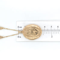 14k Yellow Gold Oval Locket w/Engraved Design on Fancy Cast Link Chain (#J7182)