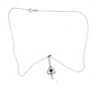 10k Yellow Gold Lavaliere Victorian Pendant with Blue Stone and Pearls (#J4961)