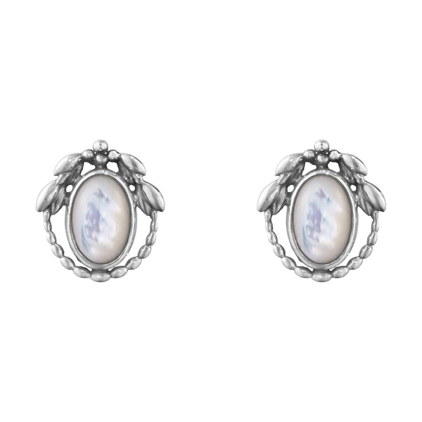 2021 Heritage Georg Jensen Sterling Silver Earrings Clips Mother Of Pearl - NOS