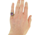 14k White Gold Filigree Amethyst Seed Pearl Ring with Applied Flowers (#J4697)