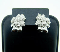 18k White Gold Genuine Natural Diamond Flower Earrings 1.2 Carats (#J1779)