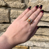 14k Yellow Gold Heavy Mandarin Orange Genuine Natural Garnet Diamond Ring #J6315