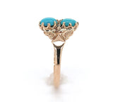 10k Yellow Gold Two Stone Genuine Natural Turquoise Ring Size 6.25 (#J6398)