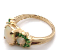 14k Yellow Gold Ring with Australian Opals and Green Tsavorite Garnets (#J6457)