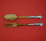 Wild Rose by International Sterling Silver Salad Serving Set 2pc w/ Wood 11 1/8"