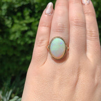 14k Yellow Gold Large 7 Carat Genuine Natural Australian Opal Ring (#J6785)
