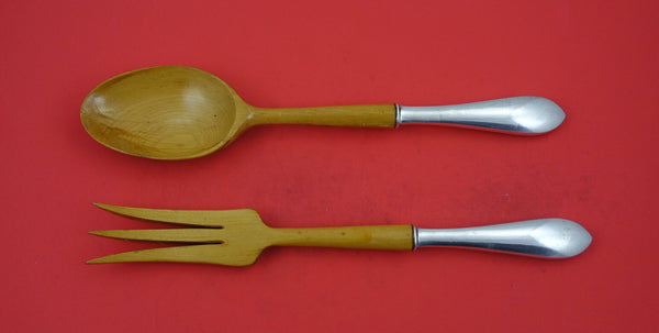 Adams by Frank Whiting Sterling Silver Salad Serving Set w/ wood 11 1/4"