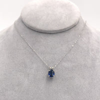 14k White Gold 1.64 Carat Oval Blue Genuine Natural Sapphire Pendant (#J6721)