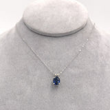 14k White Gold 1.64 Carat Oval Blue Genuine Natural Sapphire Pendant (#J6721)