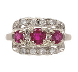 Vintage 14k White Gold  .72ct Genuine Natural Ruby and Diamond Band Ring #J7198