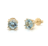 14k Yellow Gold Round Genuine Natural Aquamarine Stud Earrings (#J6325)