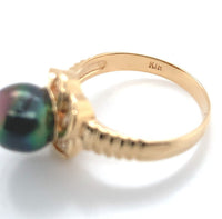 18k Yellow Gold Tahitian Black Pearl Ring with Diamonds (#J6340)